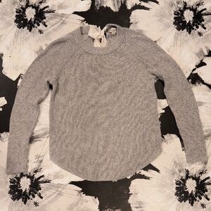 LOFT Heather Gray Women's Crew Neck Sweater Bow Tie In Back Cottagecore Feminine